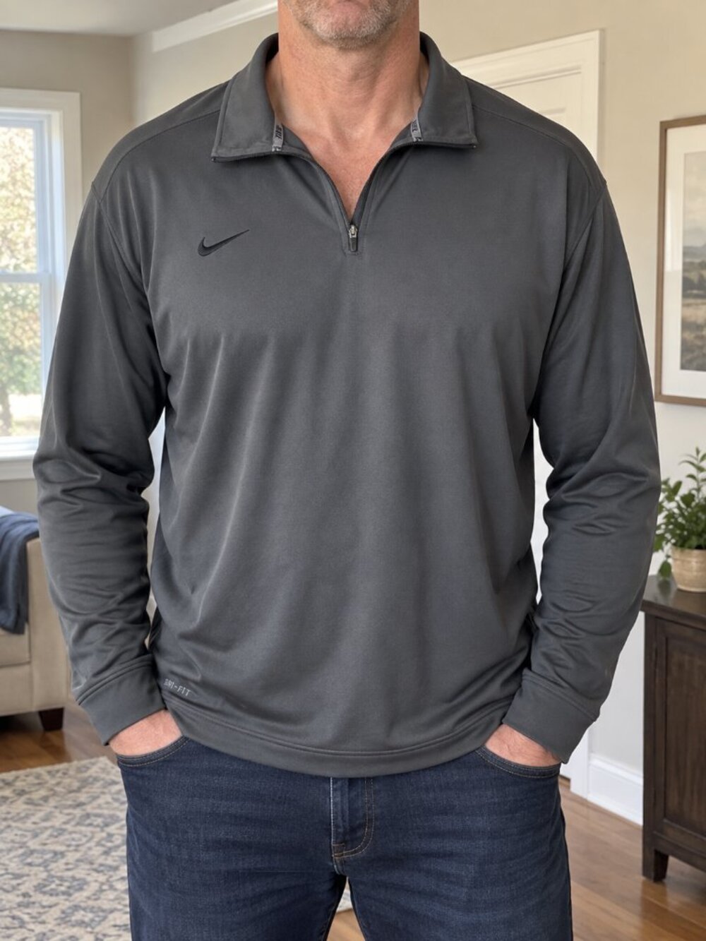 Nike Dri-FIT Men’s 2XL Gray Quarter Zip Long Sleeve Pullover